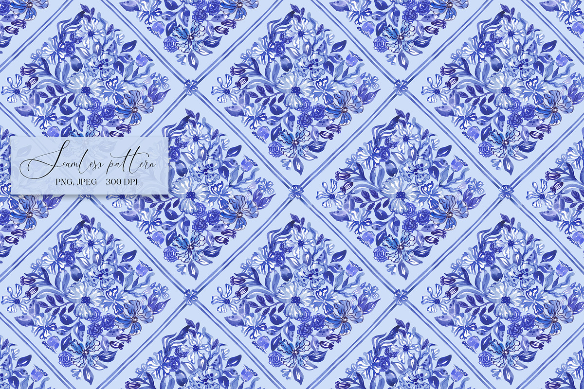 Blue Floral Portugal Mosaic Pattern, a Pattern Graphic by SirenaArt (Photo 5 of 14)