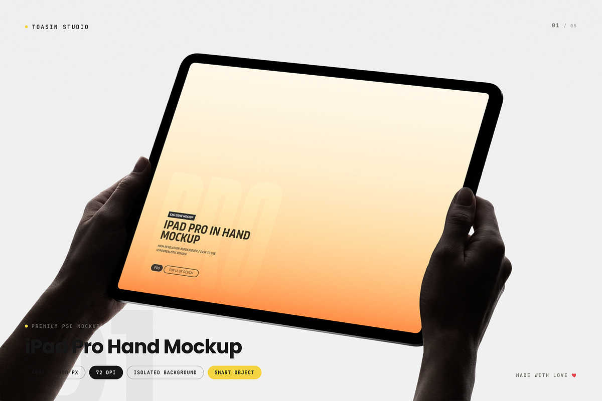 iPad Pro Hand Mockup, an iPad Mockup by Toasin Studio (Photo 1 of 5)