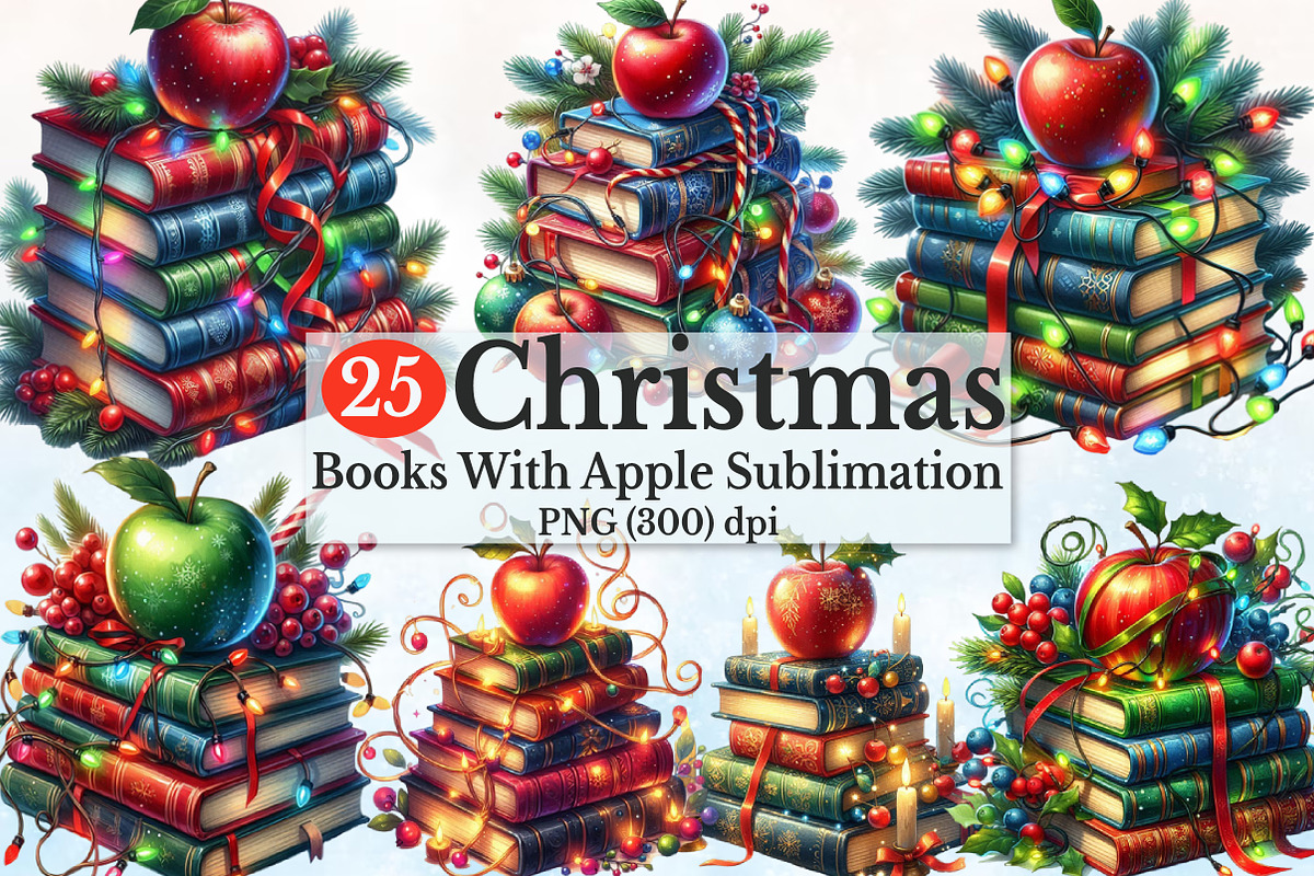 Christmas Books With Apple Clipart, a Seasonal Illustration by Rose Art (Photo 1 of 7)
