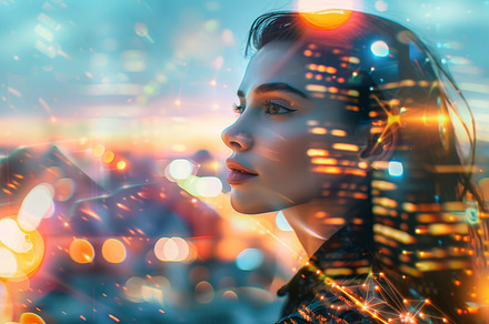 Girl against blurred city lights, a Person Photo by Mashimara