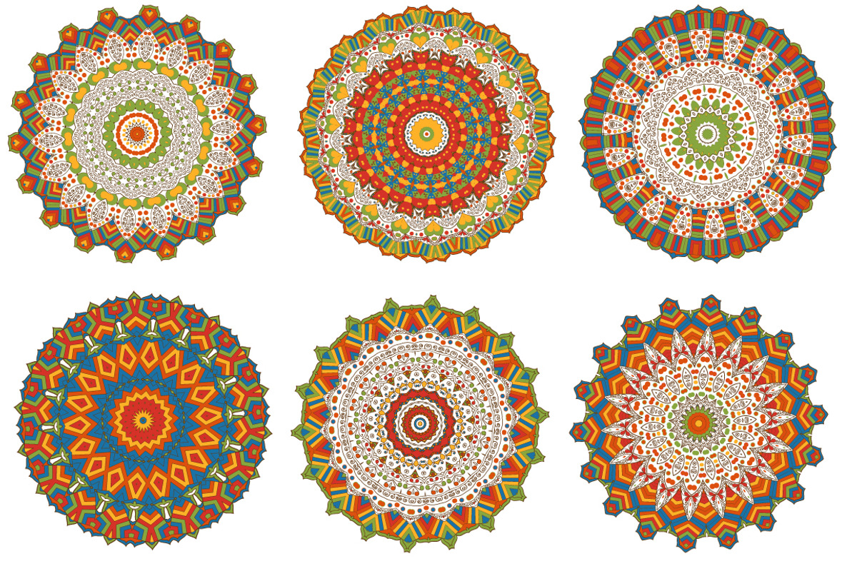 Set of 6 multicorom mandalas, a Decorative Illustration by Della_Liner