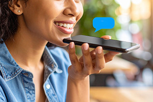 Person engages with an AI assistant on their smartphone at coffe, a Technology Photo by DanFLCreativo