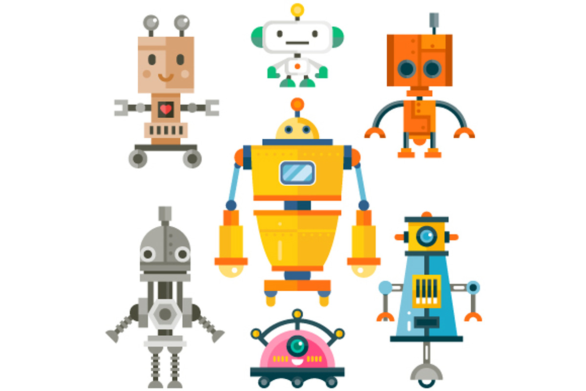 Funny Isolated Robot Set., a Technology Illustration by TastyVector