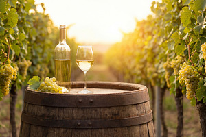Glass of white wine and a bottle, a Food & Drink Photo by Volff