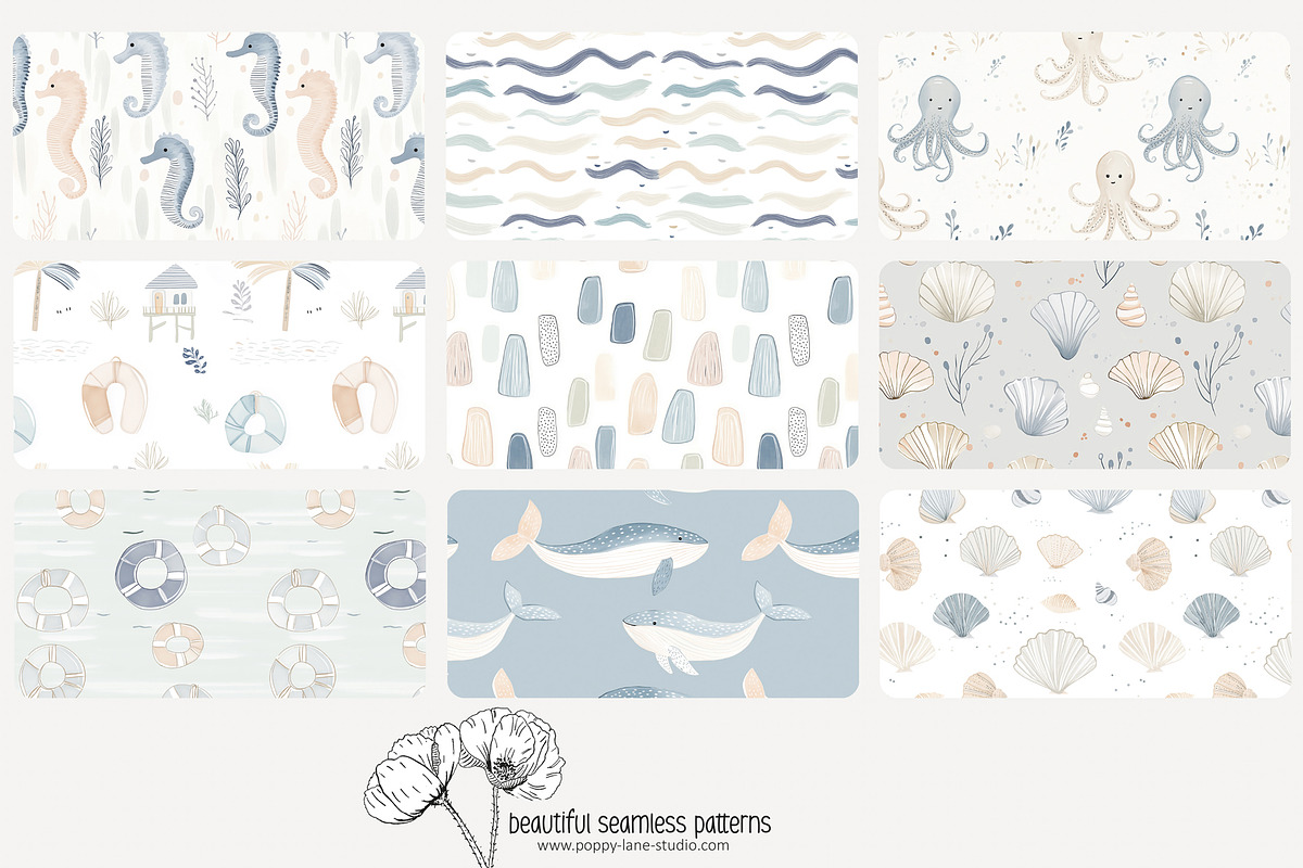 70 pastel marine seamless pattern, a Pattern Graphic by Poppy Lane Studio (Photo 5 of 10)