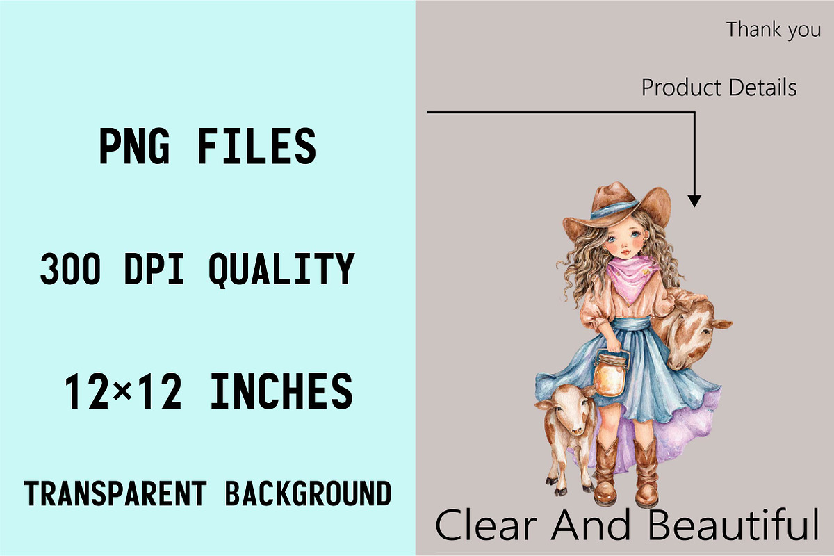 Watercolor Cute Cowgirl Clipart Bund, an Illustration by SVGArt (Photo 5 of 9)