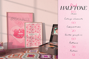 Pink Halftone Collage Elements