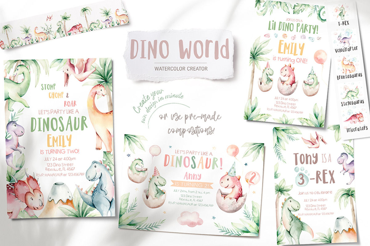 Dino world! Cute dinosaur set, an Animal Illustration by Peace ART (Photo 7 of 14)