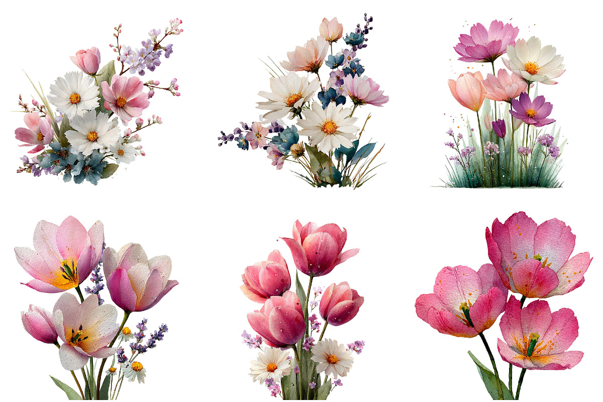 Whimsical Flowers Spring Clipart, an Illustration by DreamArtGraphic (Photo 4 of 4)