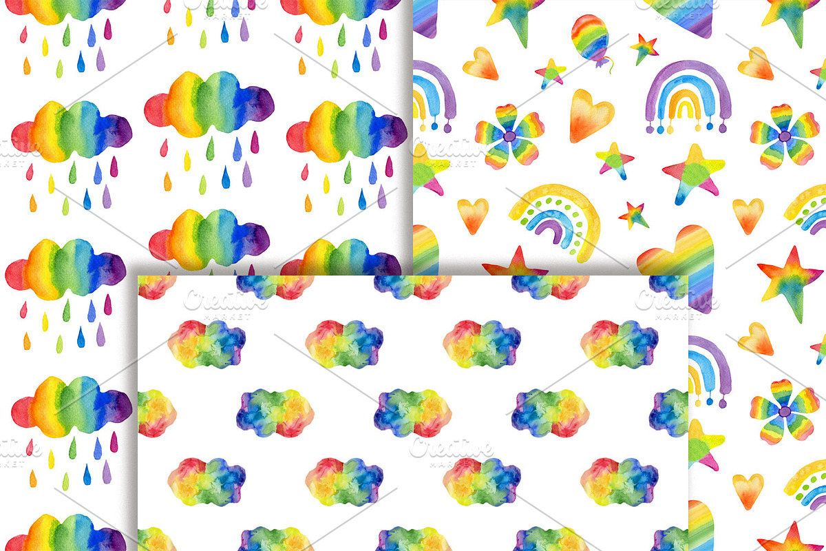 Watercolor Rainbow Clipart & Pattern, an Illustration by ArtIrisArt (Photo 6 of 22)
