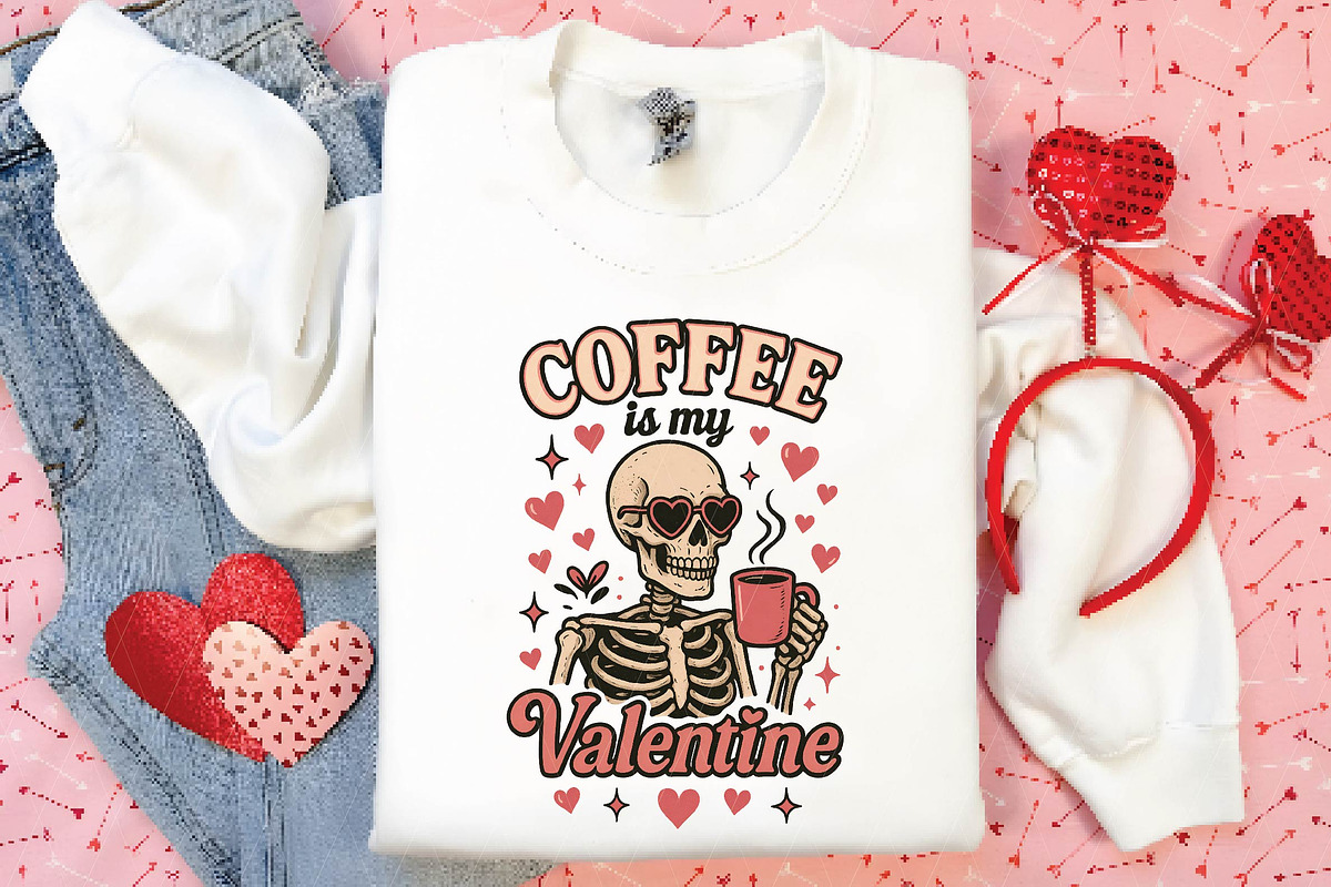 Coffee Is My Valentine Skeleton PNG, an Illustration by DreamPrint404 (Photo 8 of 8)