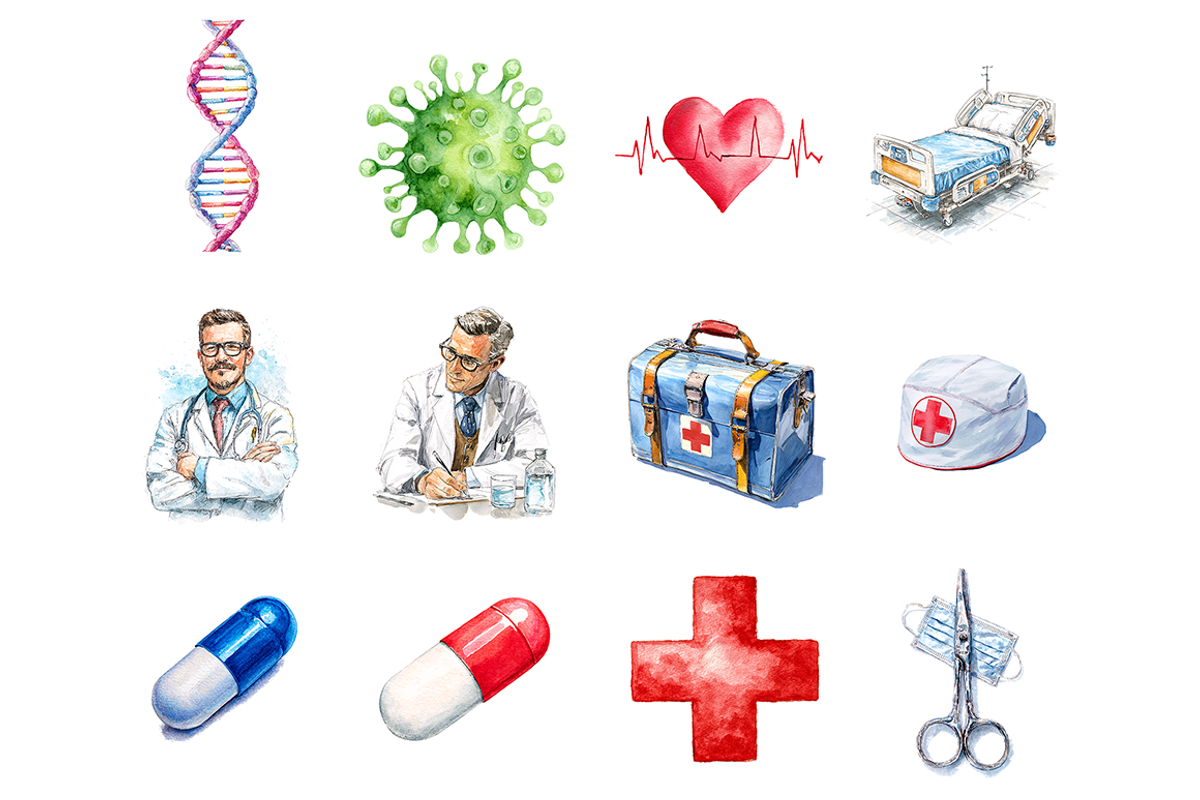 Watercolor Medical Clipart, a Decorative Illustration by stickermadness (Photo 3 of 4)