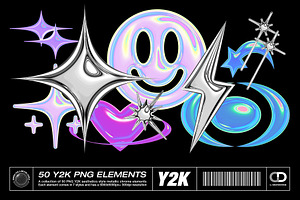 Y2K PNG Elements - 7 Color Versions