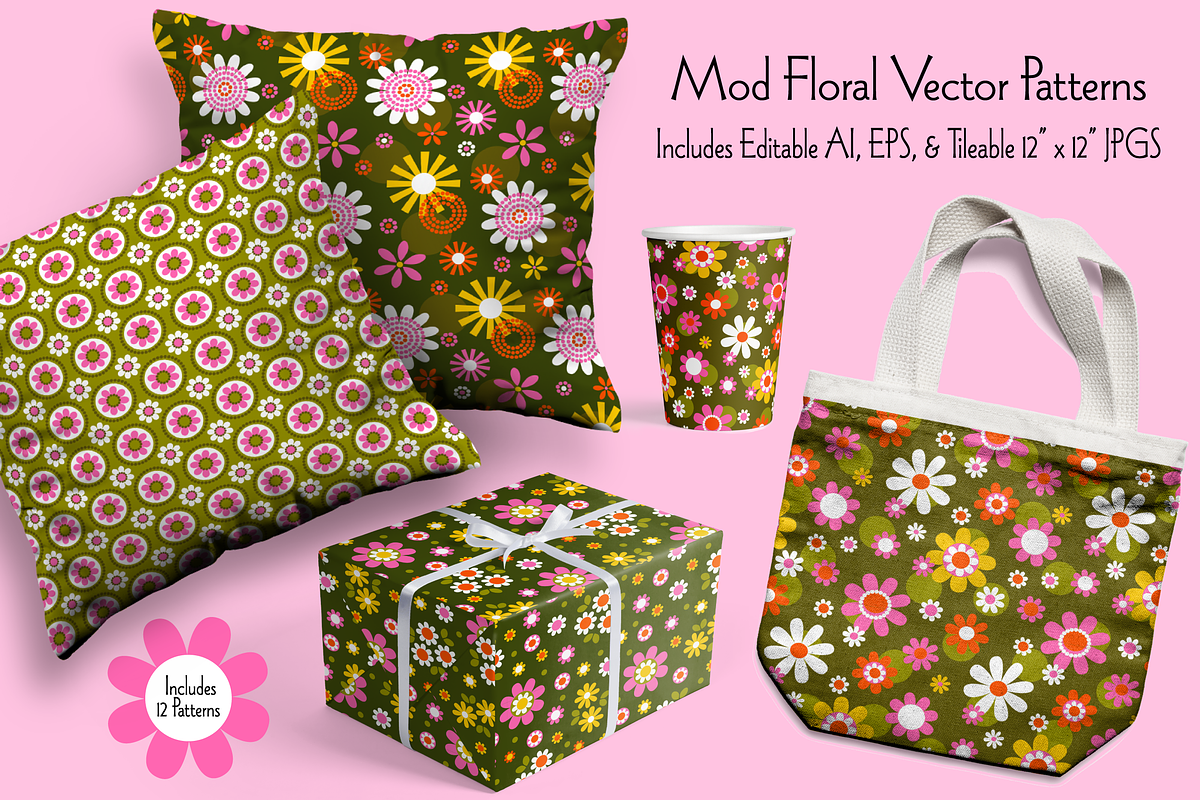 Mod Floral Seamless Vector Patterns, a Pattern Graphic by Melissa Held ...
