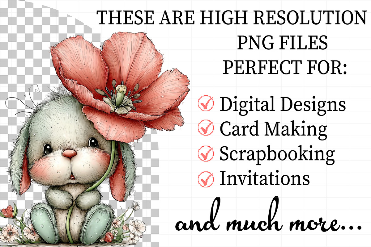Bunny and Flowers Clipart Png, an Illustration by Daily.Designs (Photo 2 of 7)