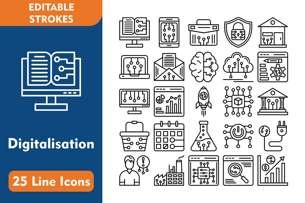 25 Digitalisation Line Icons, an Icon by Pexelpy