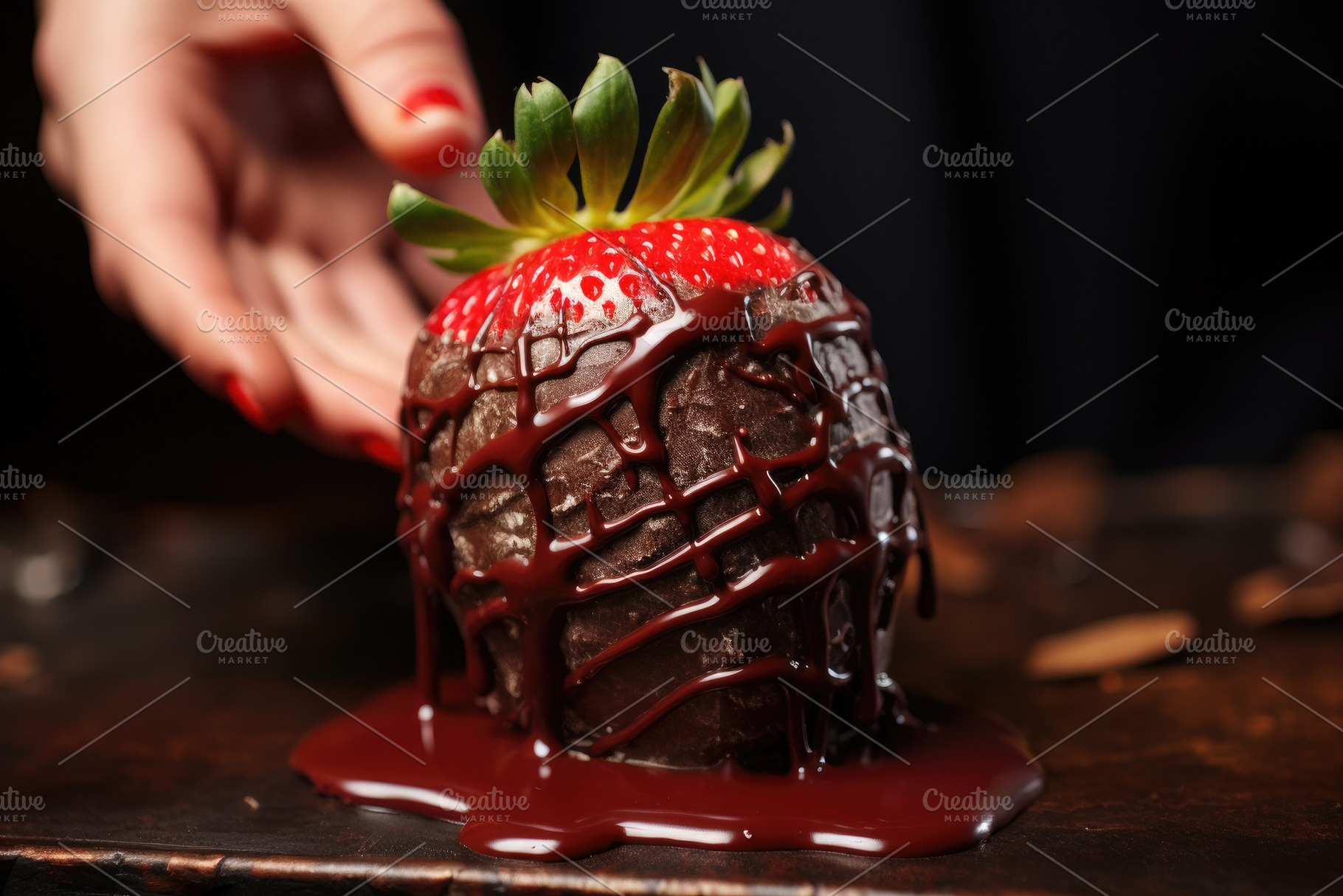 Strawberry covered with chocolate on, a Photo by Iftikhar Alam