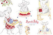 Mouse Mother and me clipart, an Animal Illustration by Magic Story Studio (Thumbnail 1 of 4)