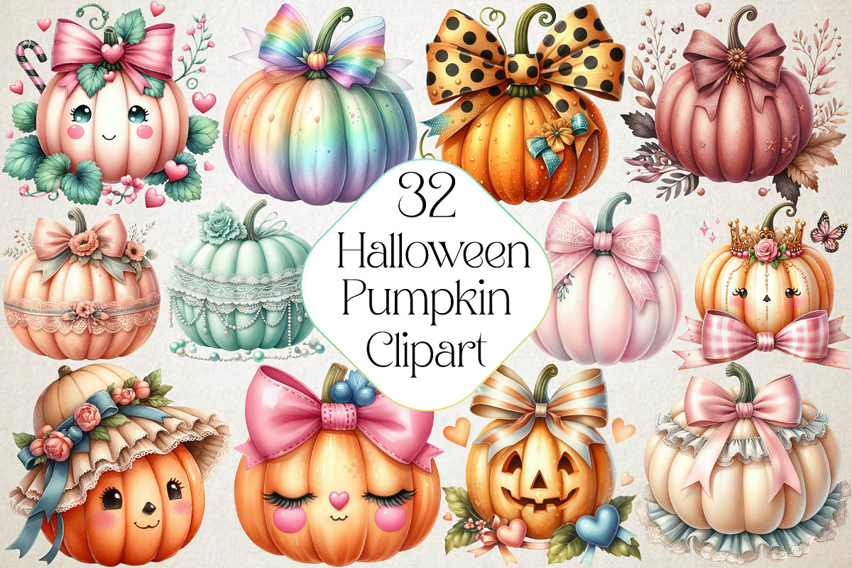 Halloween Coquette Pumpkin Clipart, an Illustration by DreamPrint404 (Photo 1 of 5)