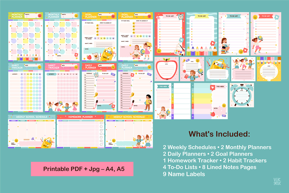 School Planner Set for Kids, a Stationery Template by vik.stock (Photo 2 of 9)