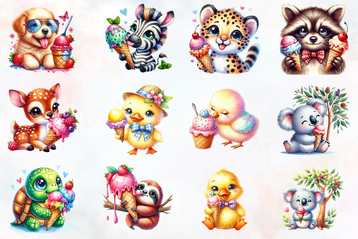 Kawaii Summer Animals & Ice Cream, an Illustration by RobertsArt (Photo 5 of 7)