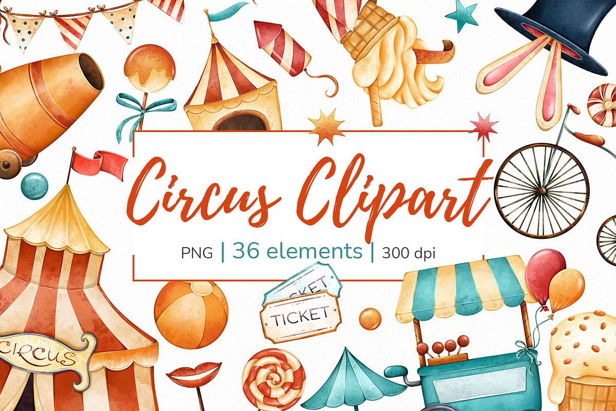 Cute Circus Clipart PNG Set, an Object Illustration by Mespilia (Photo 1 of 5)