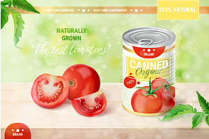 Canned tomato ad. Realistic tomatoes, a Food Illustration by Stock-Smart-Start