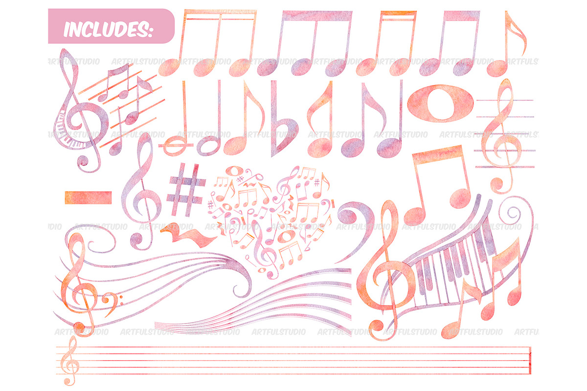 Watercolor musical notes clipart, an Object Illustration by ArtfulStudio (Photo 2 of 8)