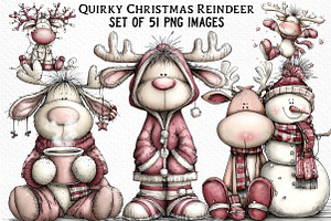 Quirky Christmas Reindeer Clipart, an Illustration by Craft Nest