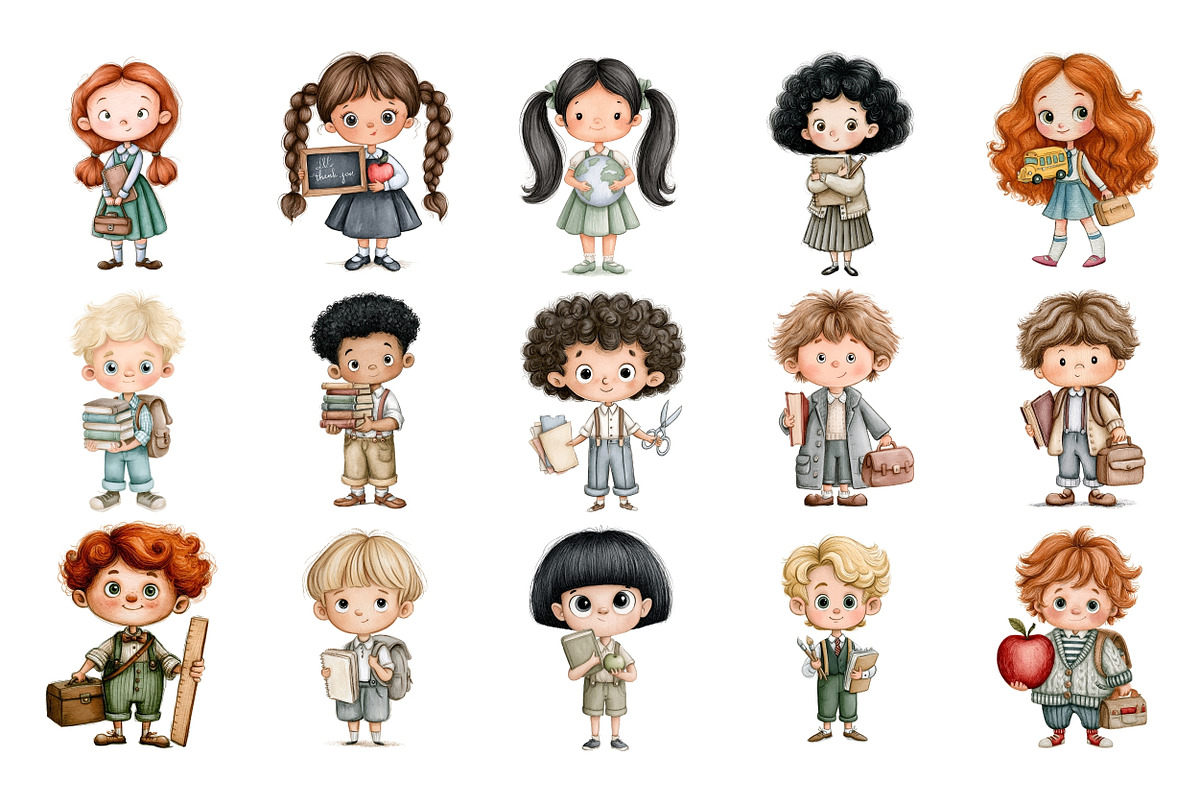 Back to School Kids Clipart, an Education Illustration by Nicolle's Colorful Art (Photo 4 of 6)