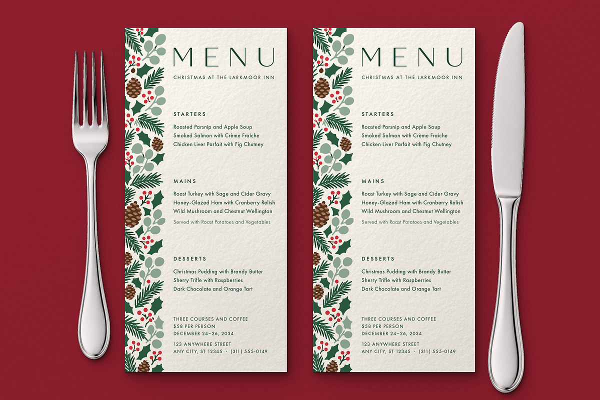 Evergreen Christmas Menu Template, a Flyer Template by BrandPacks (Photo 2 of 6)