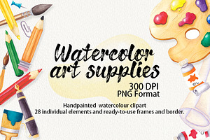 Watercolor Artist's Tools Clipart.