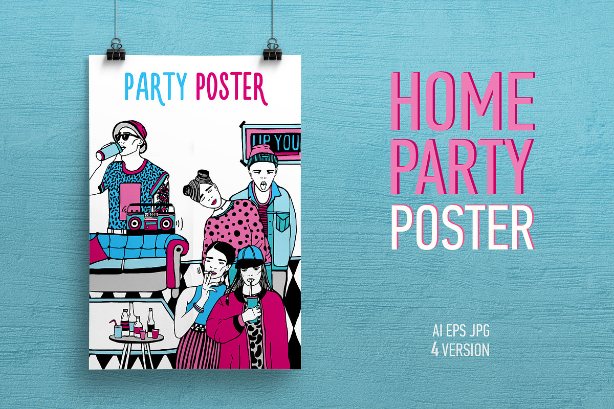 Home party with young people poster, a Person Illustration by Good Studio (Photo 1 of 5)