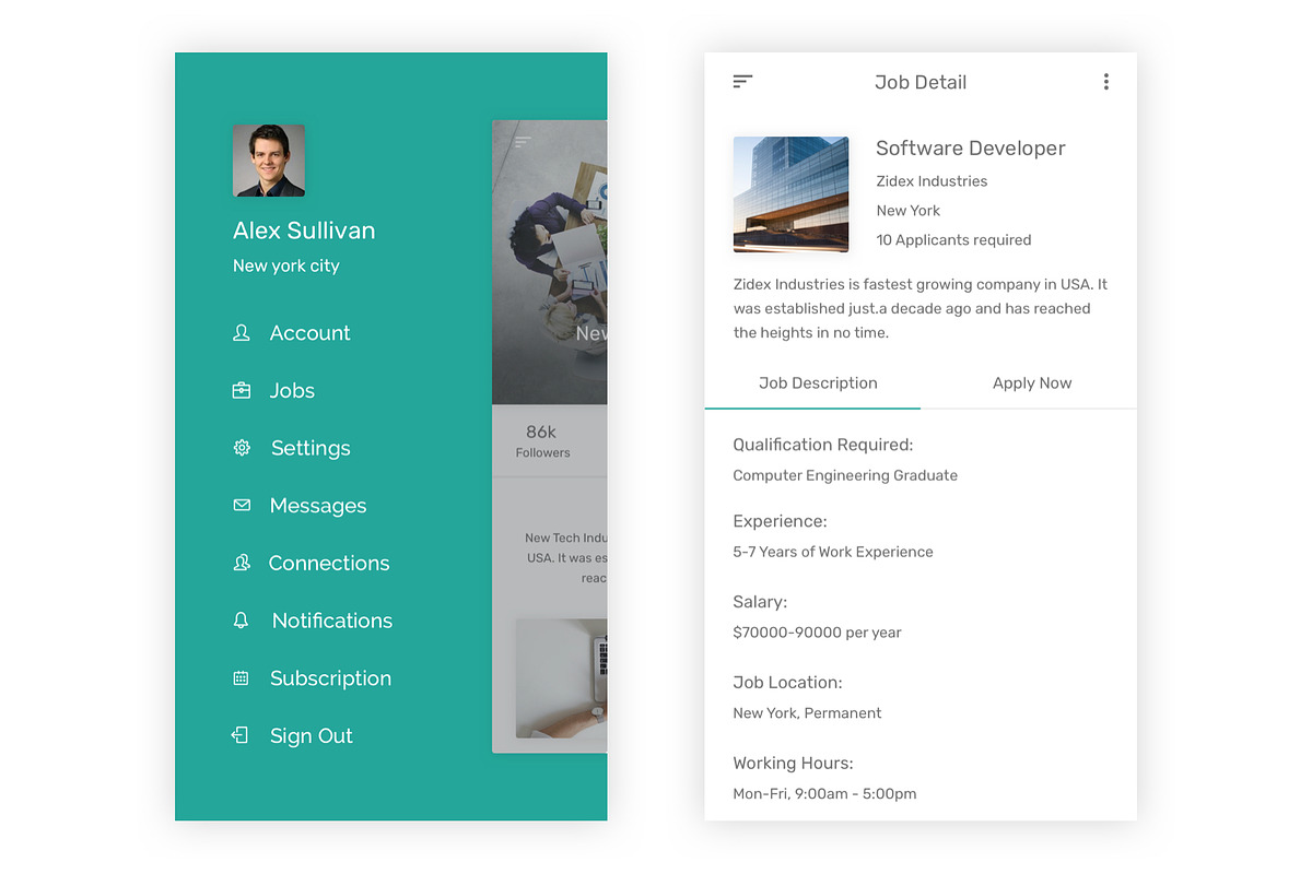 JobOn - Job Search Adobe XD App, an UI Kit Template by themelove (Photo 6 of 16)