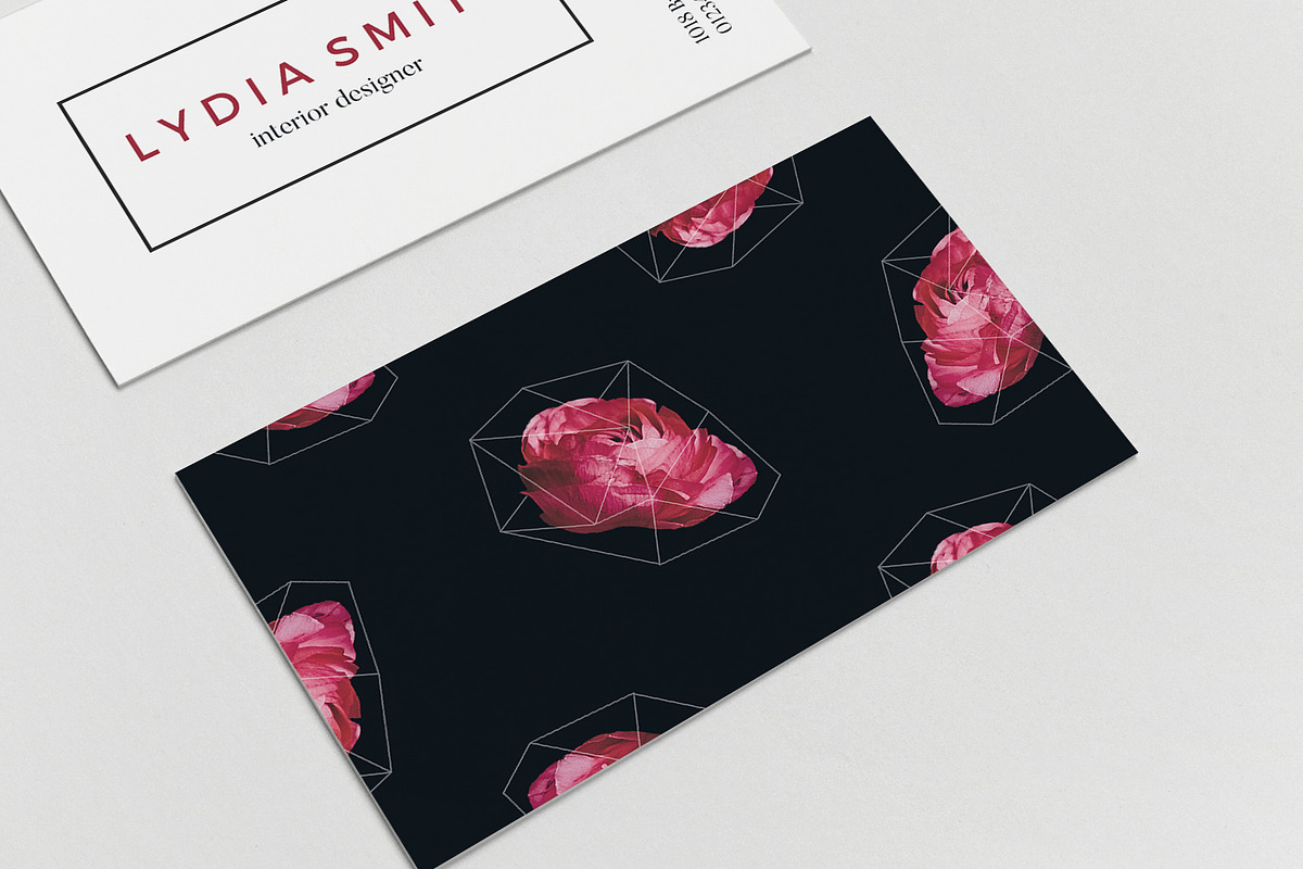 Ranunculus & Geometry Business Card, a Business Card Template by Glowing Pieces (Photo 2 of 4)