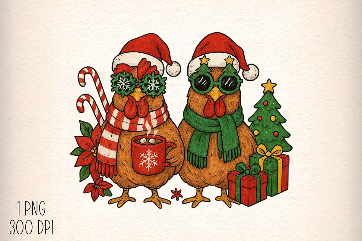Christmas Chicken PNG, an Illustration by Daily.Designs (Photo 1 of 5)