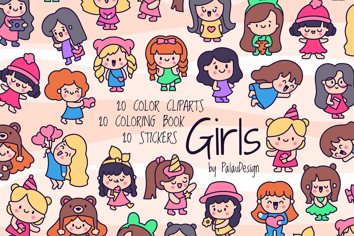 Cute Kawaii Chibi Girls Characters, a Person Illustration by Palau (Photo 1 of 12)