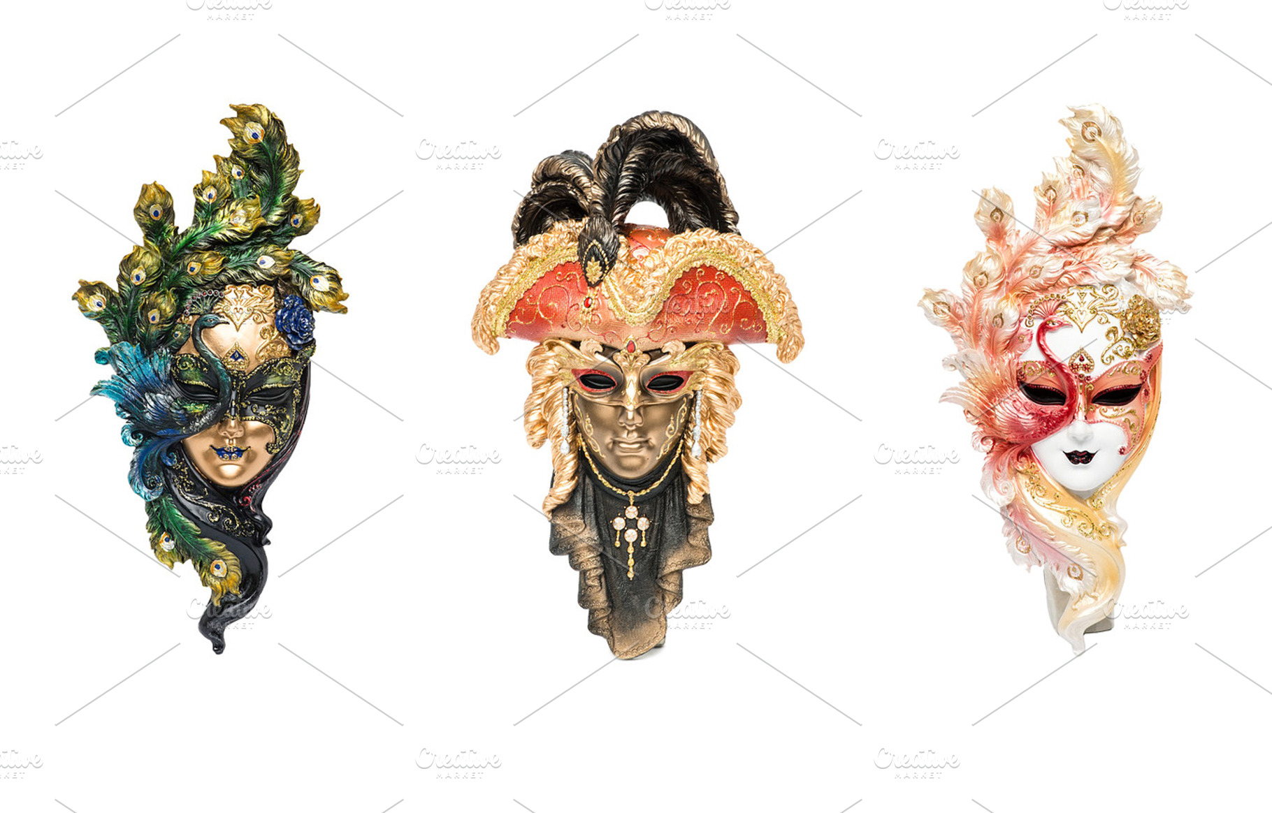 Venetian masks containing closeup, isolated, and italian, an Arts & Entertainment Photo by Sisika