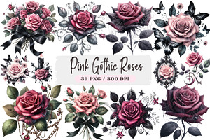 Watercolor Pink Gothic Roses, an Illustration by DreamArtGraphic