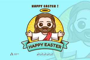 Cute Jesus Happy Easter Illustration