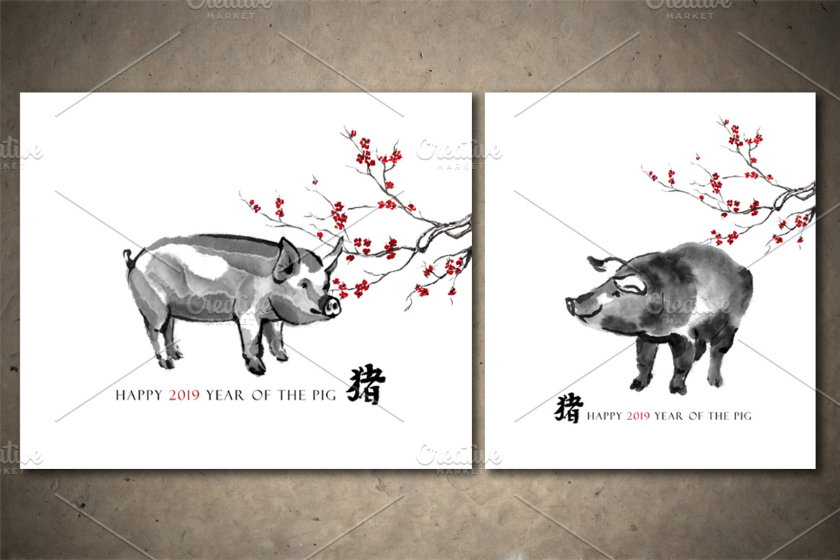 Pigs Sumi-e, an Animal Illustration by StabuLaRasa illustration (Photo 9 of 17)