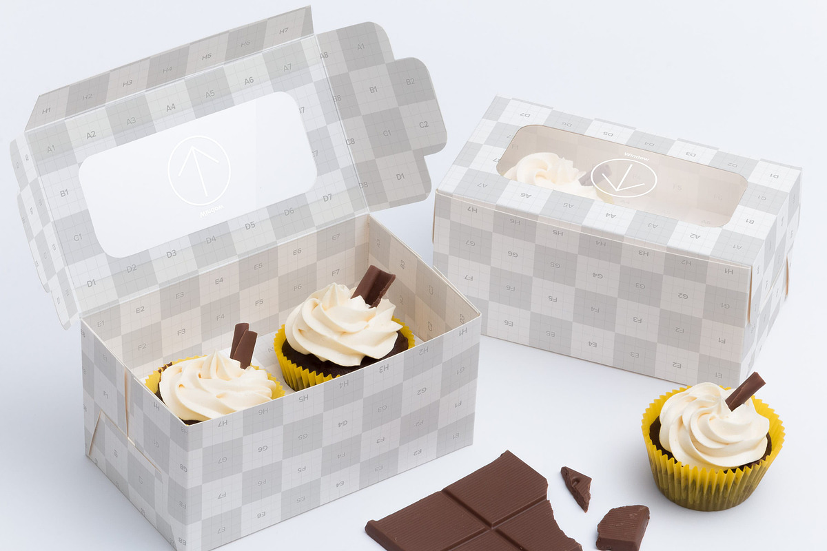 Two Cupcake Box Mockup 01, a Cups & Container Mockup by Ktyellow (Photo 2 of 3)