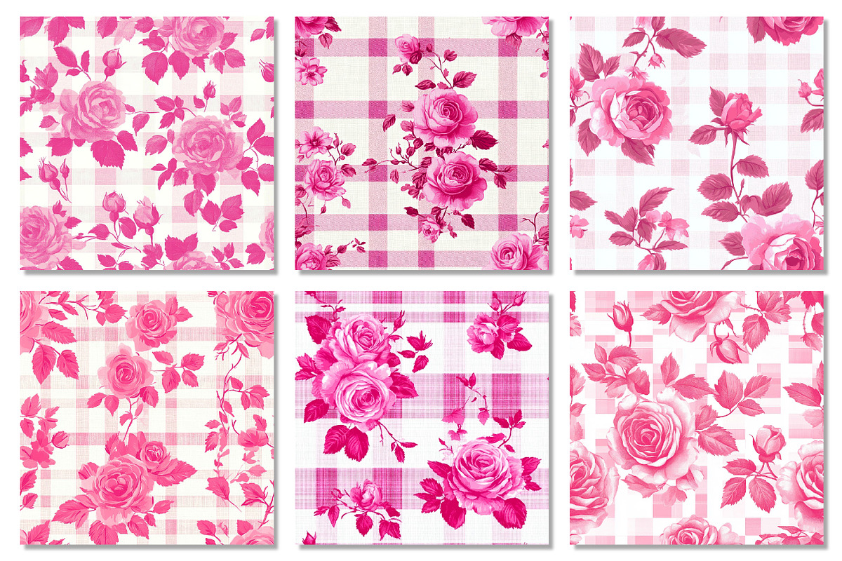 Pink Floral Gingham Seamless Pattern, a Texture Graphic by Dream Creation (Photo 5 of 5)