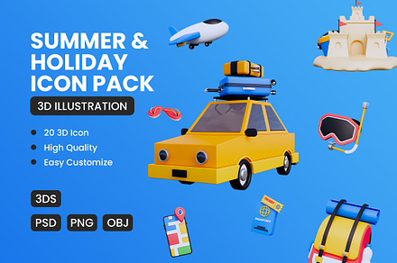 Holiday and Summer 3D Icons, an Object 3D Model by deviapuspitasari2