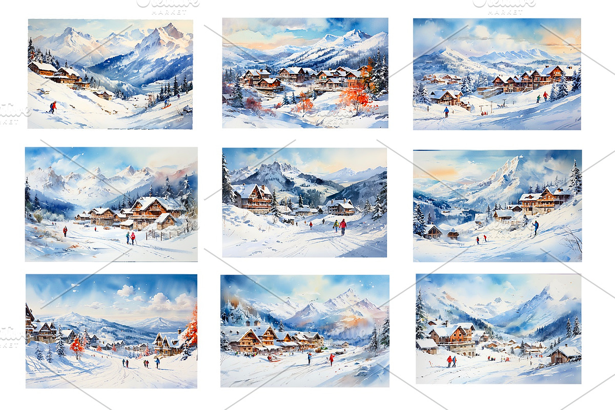 Winter mountain landscape, a Seasonal Illustration by AkvarelRiver (Photo 6 of 6)