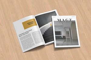 Cover And Opened Magazine Mockup