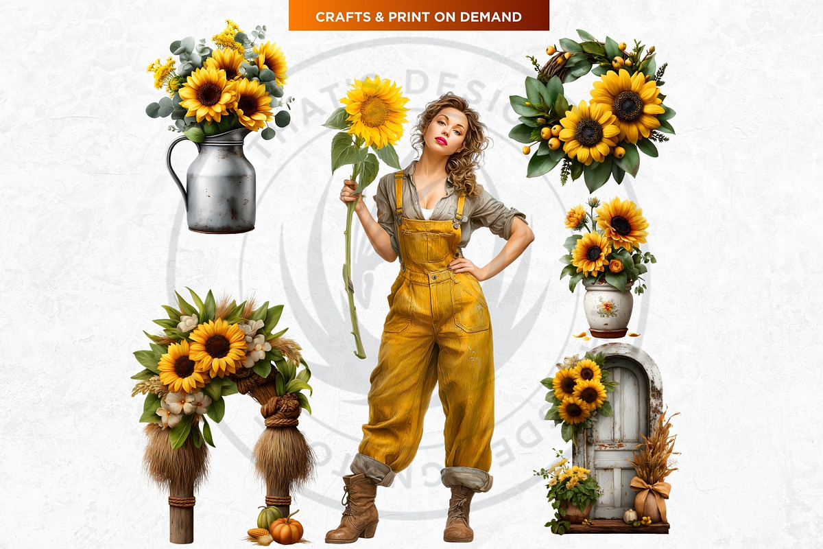 Sunflower Beauties Complete Cliparts, a Person Illustration by ThatsDesignArt (Photo 15 of 16)