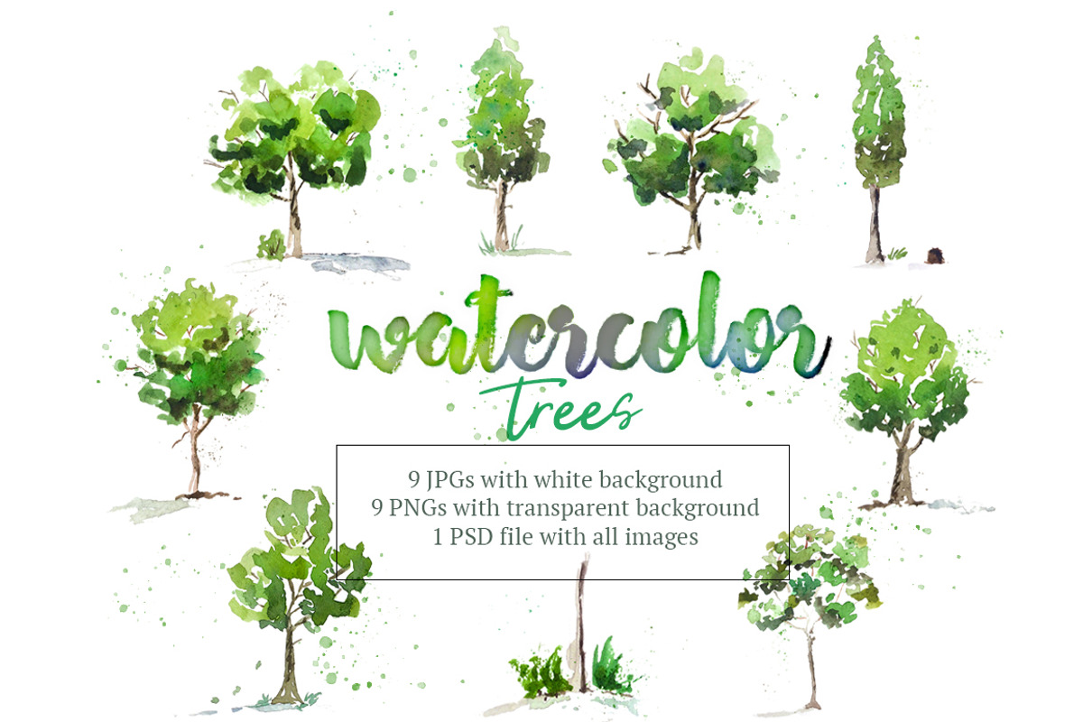 Hand Painted Watercolor Trees, an Illustration by Inksnthings (Photo 1 of 4)
