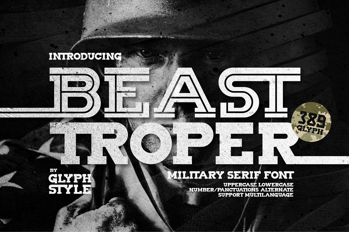 Beast Troper Military Serif, a Serif Font by Glyphstyle (Photo 1 of 8)