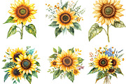 Watercolor Sunflower Clipart Bundle, an Illustration by Designking (Thumbnail 4 of 6)